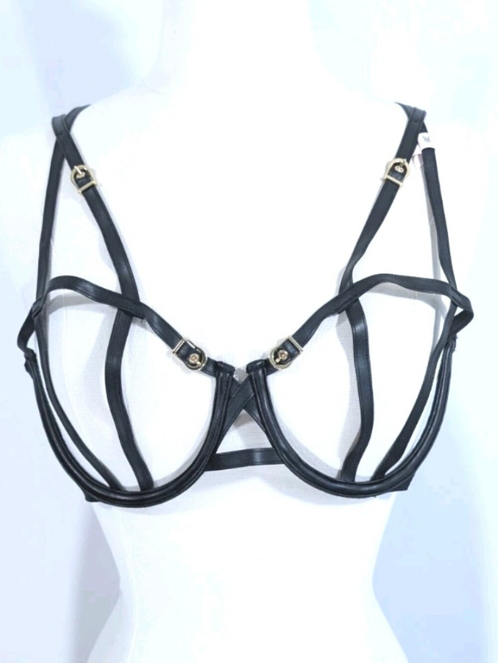 Victoria's Secret Very Sexy Open Cup Bra Medium DD New Black Faux Leather strap